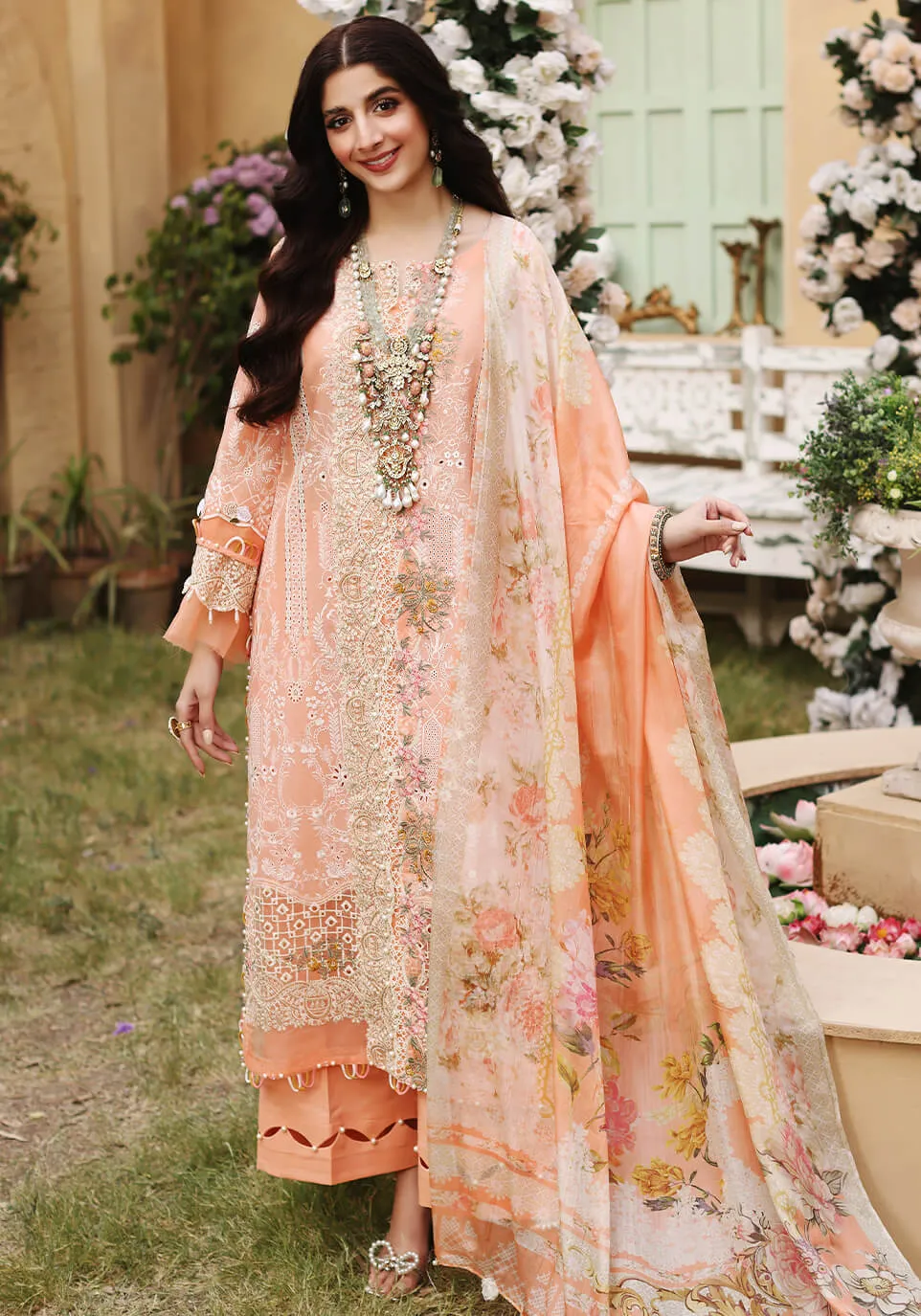 ELF-10B Sunset | Elaf Luxury Festive Lawn Collection 2022 | Unstitched Embroidered Lawn Suits