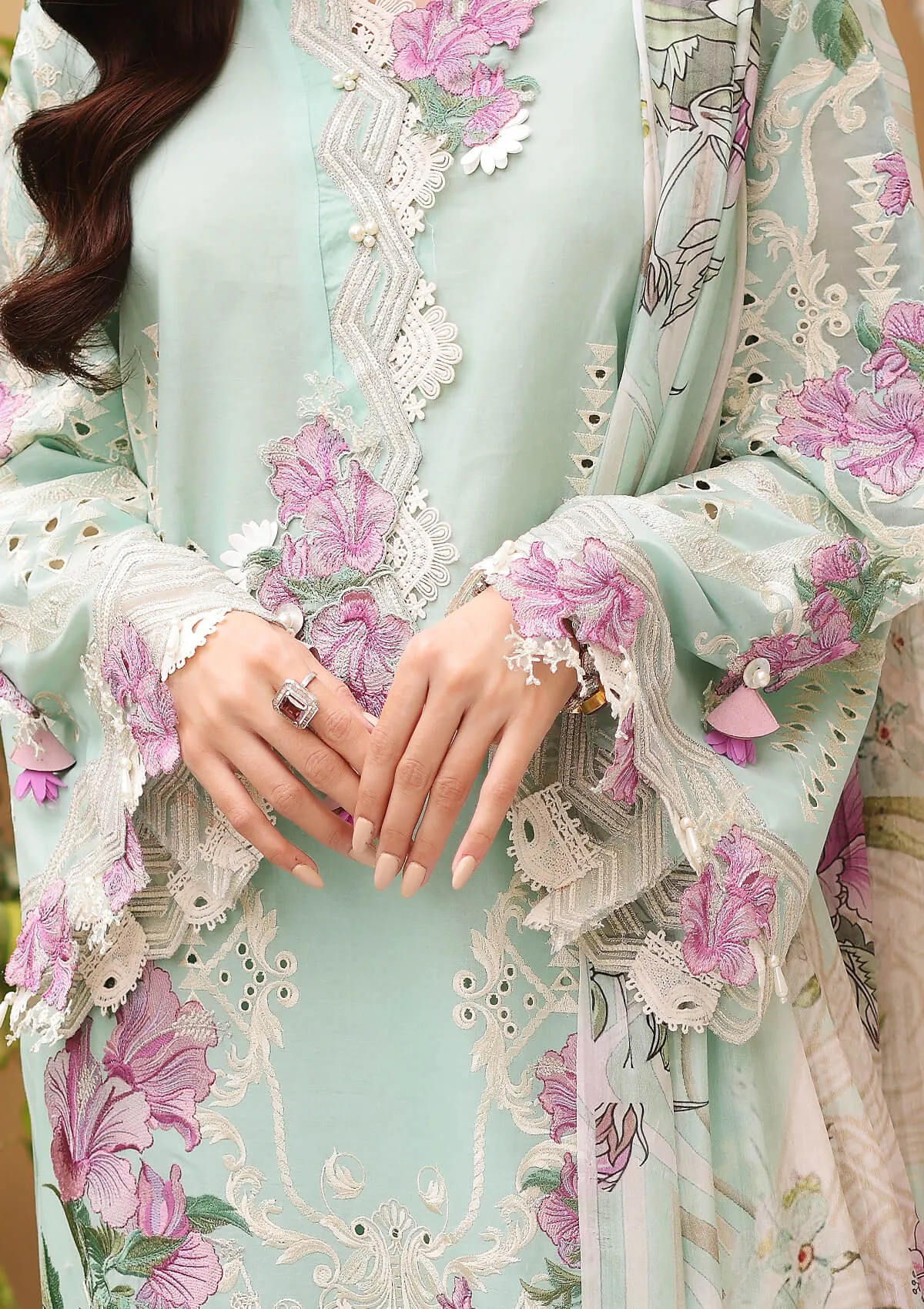 ELF-2 Aqua | Elaf Luxury Festive Lawn Collection 2022 | Unstitched Embroidered Lawn Suits