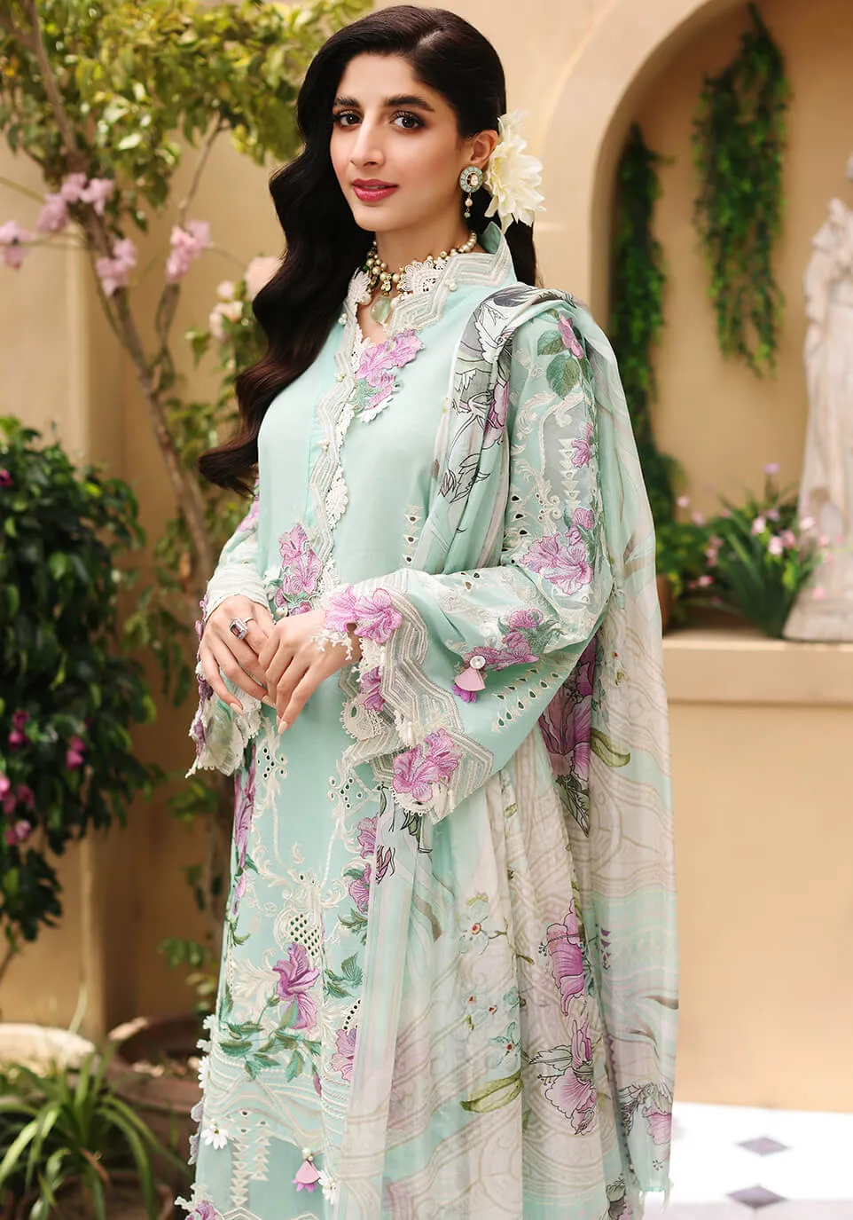 ELF-2 Aqua | Elaf Luxury Festive Lawn Collection 2022 | Unstitched Embroidered Lawn Suits