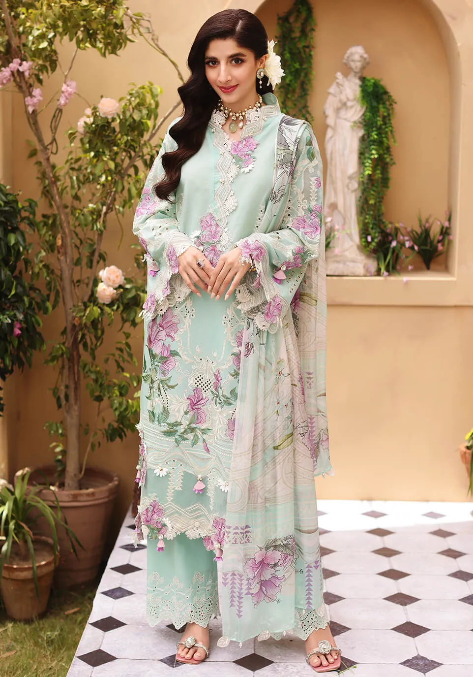 ELF-2 Aqua | Elaf Luxury Festive Lawn Collection 2022 | Unstitched Embroidered Lawn Suits