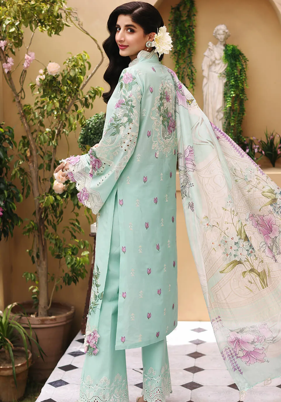 ELF-2 Aqua | Elaf Luxury Festive Lawn Collection 2022 | Unstitched Embroidered Lawn Suits