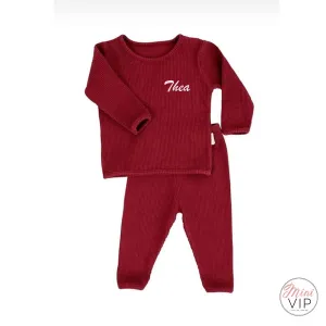 Embroidered Claret Red Ribbed Loungewear (CURRENTLY OUT OF STOCK)
