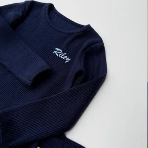 Embroidered Navy Ribbed Loungewear (CURRENTLY OUT OF STOCK)