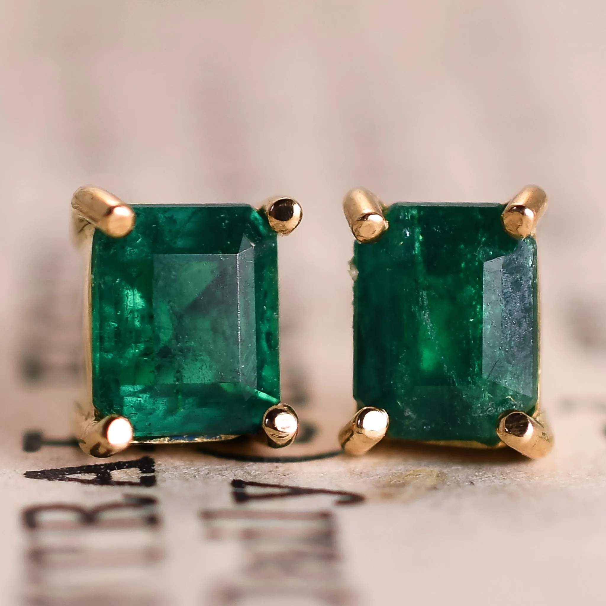 Emerald Solitaire Stud Earrings