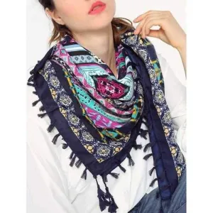 Ethnic Geometry Pattern Tassel Shawl Wrap Scarf - Cadetblue