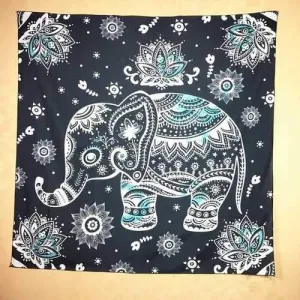 Ethnic Indian Mandala Elephant Pattern Square Scarf - Black Grey