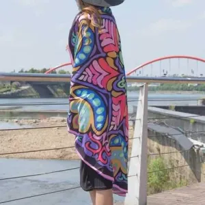 Ethnic Plant Pattern Chiffon Scarf - Pink