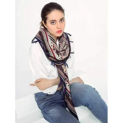 Ethnic Totem Pattern Tassel Shawl Wrap Scarf - Cadetblue