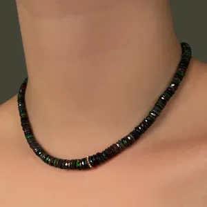 Faceted Black Opal Heishi with Gold Beads