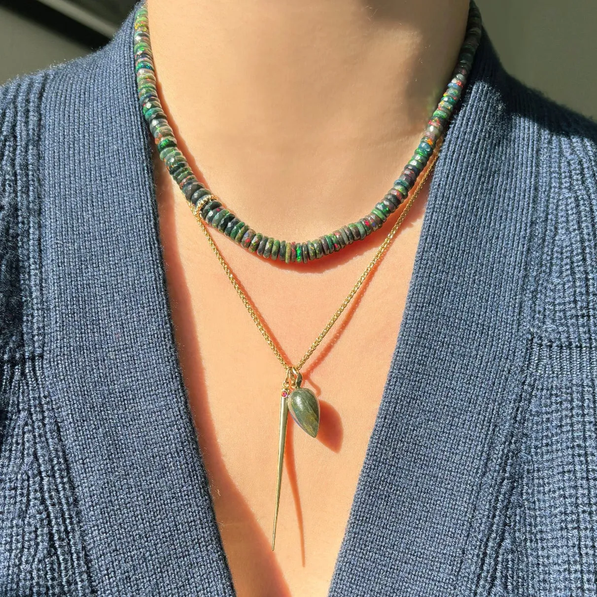 Faceted Black Opal Heishi with Gold Beads