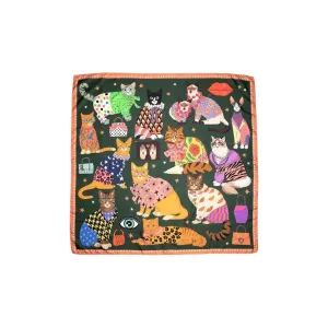 Fashion Cats Silk Scarf, Green