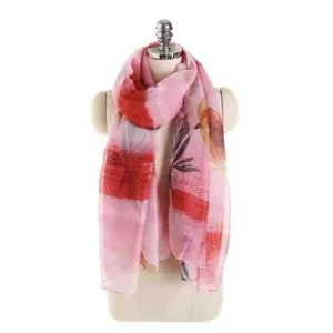 Fashion Flower Ink Style Soft Silk Voile Scarf Wrap Shawl - Pink Rose