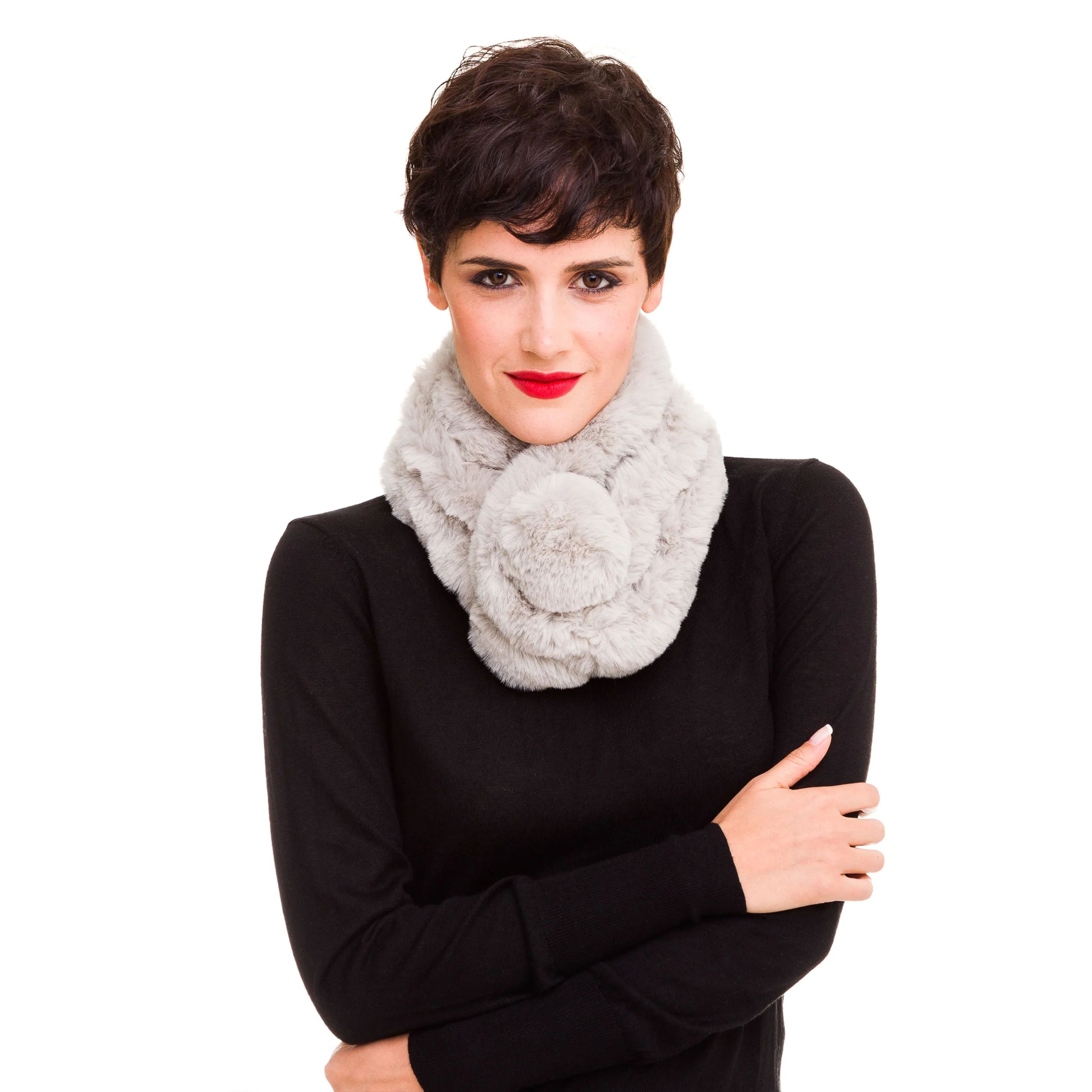 Faux Fur Collar Scarf for Women (Light Gray)