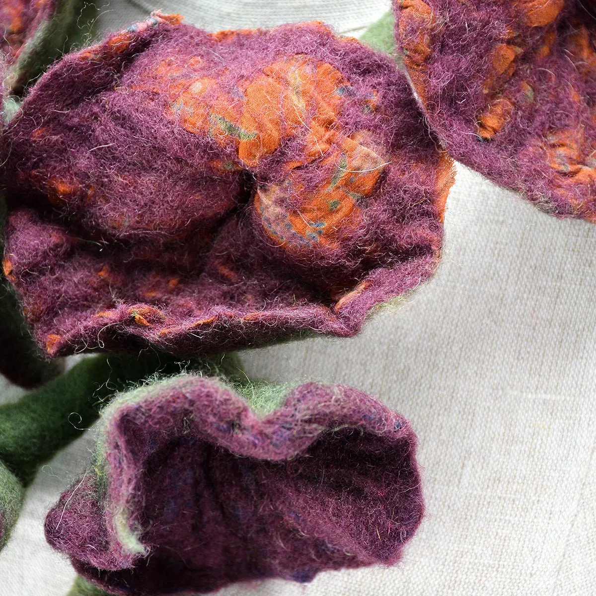 Felted Flower on Vintage Silk Scarves- Burgundy