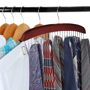 FloridaBrands Scarf and Tie Hanger - Closet Organizer and 12 Hook Wooden Tie Rack Hanger for Space Saving Solution and Perfect Space Saving Closet Makeover, Mahogany Color