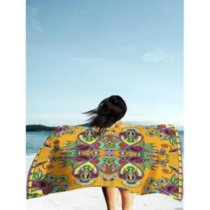 Flower Print Rectangle Beach Throw - Burnt Orange L