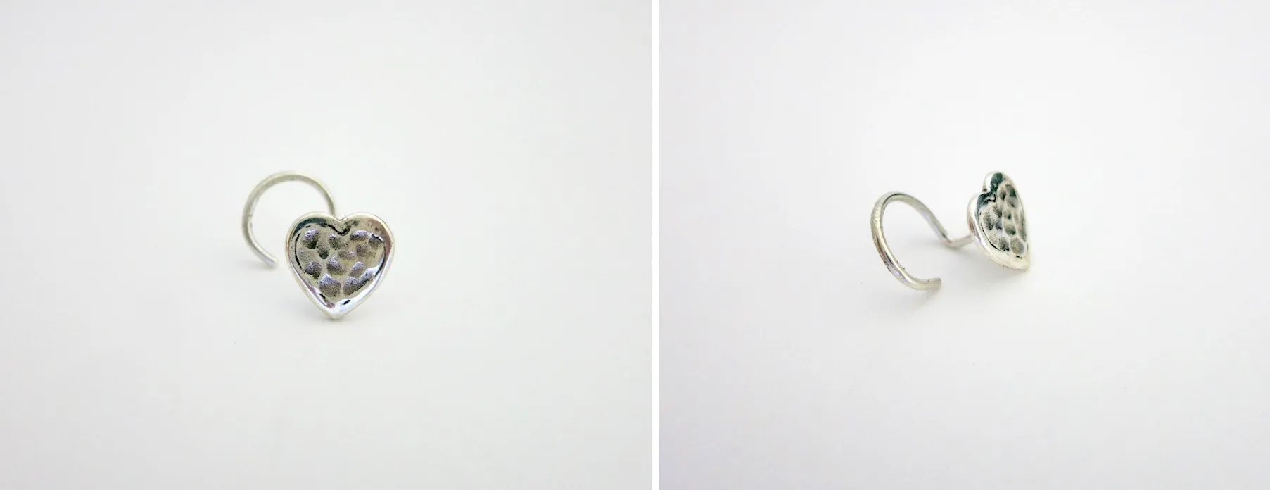 Fun, and quaint hammer-finish heart nose pin