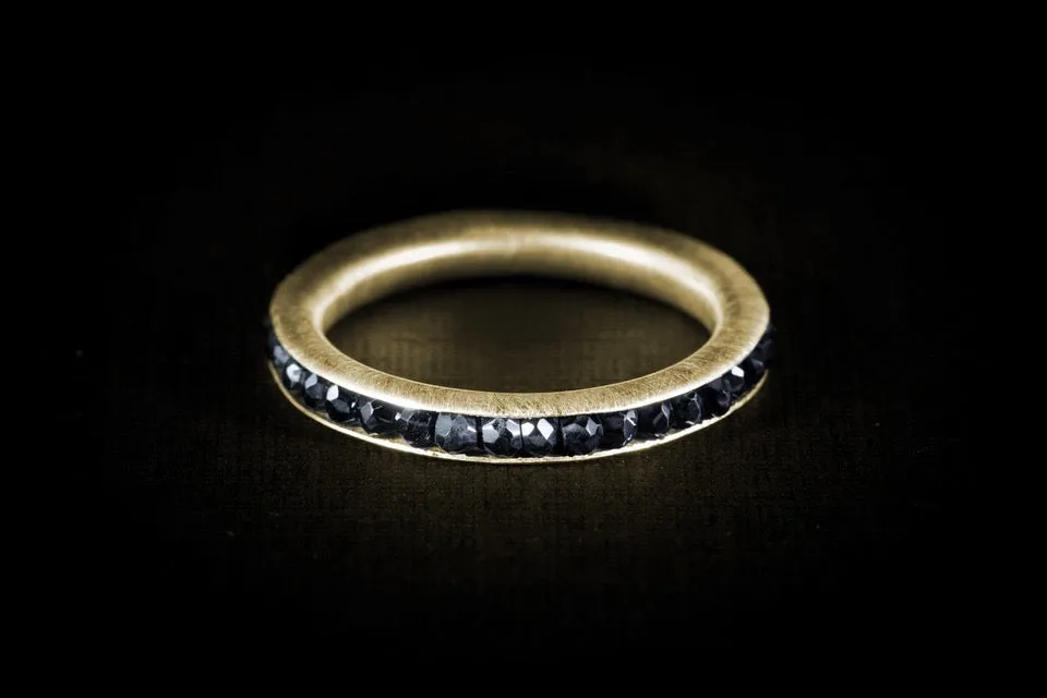 Gold Plated Sterling Silver Handcrafted Black Spinel Seeds Ring