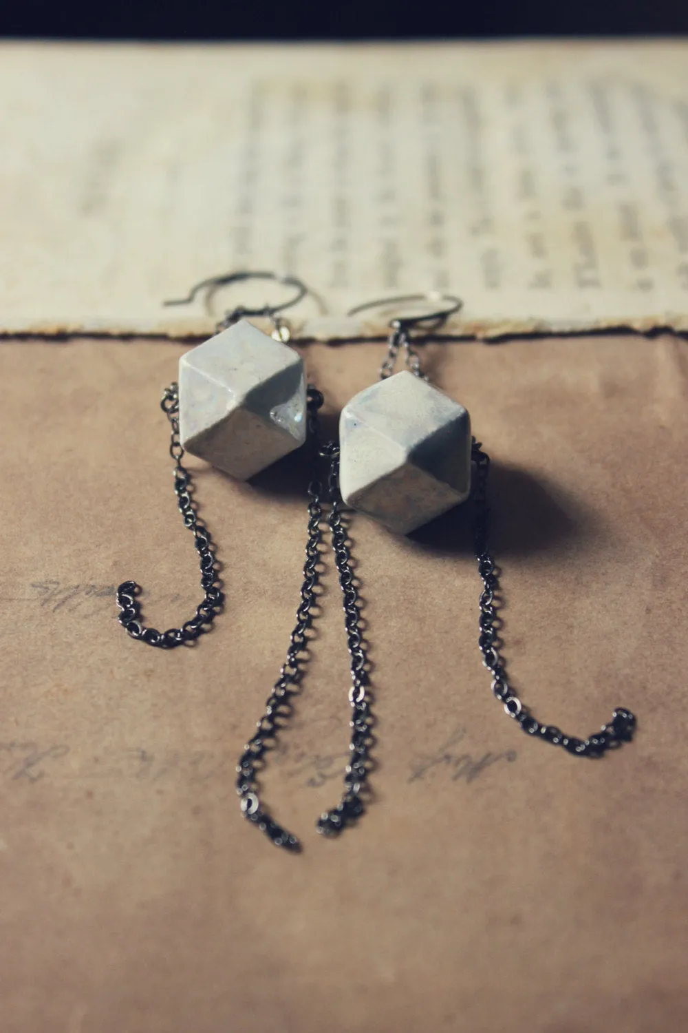 Gossamer. Vintage White Aurora Borealis Ceramic Bead & Gunmetal Earrings.