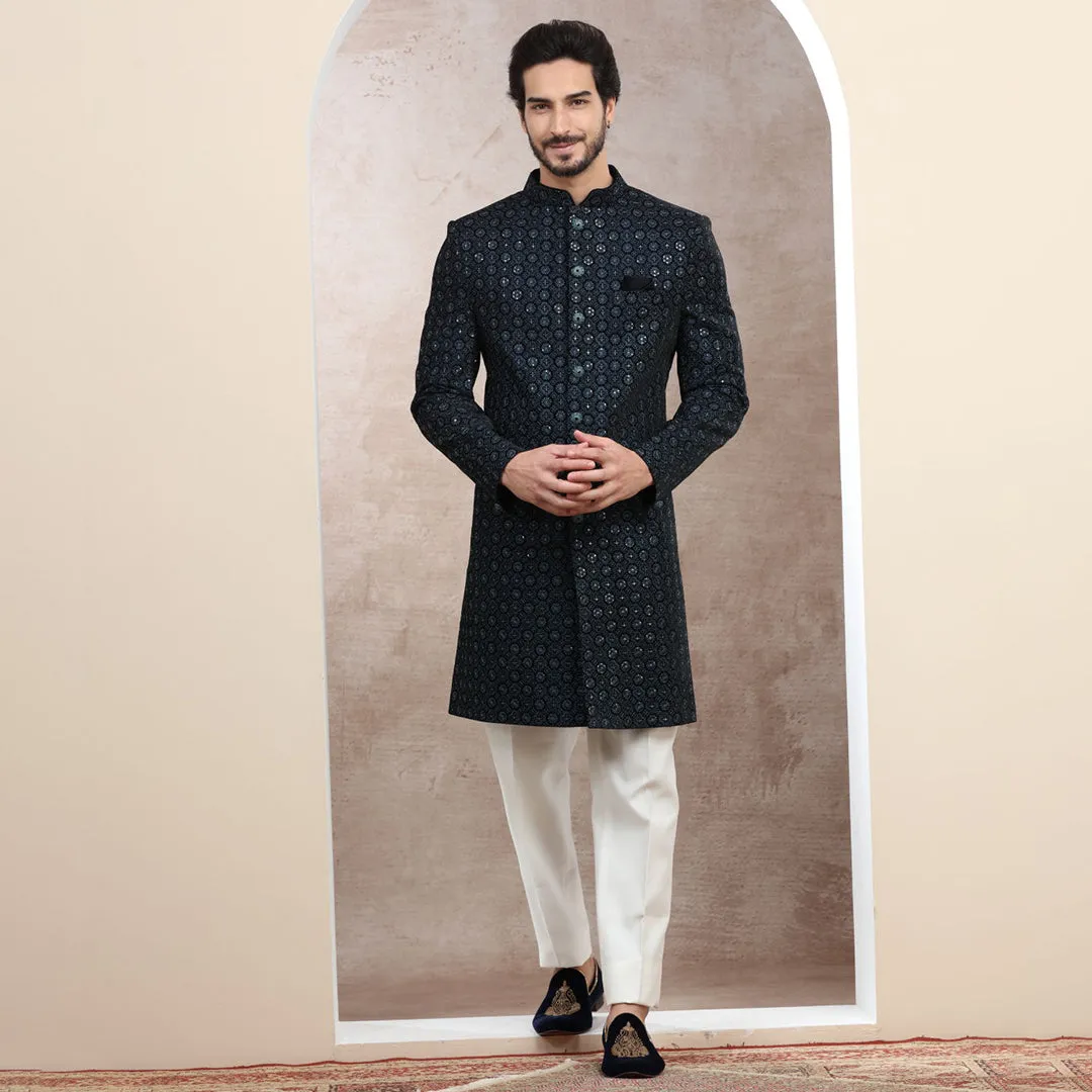 Greenish-Blue Midnight Ink Sherwani
