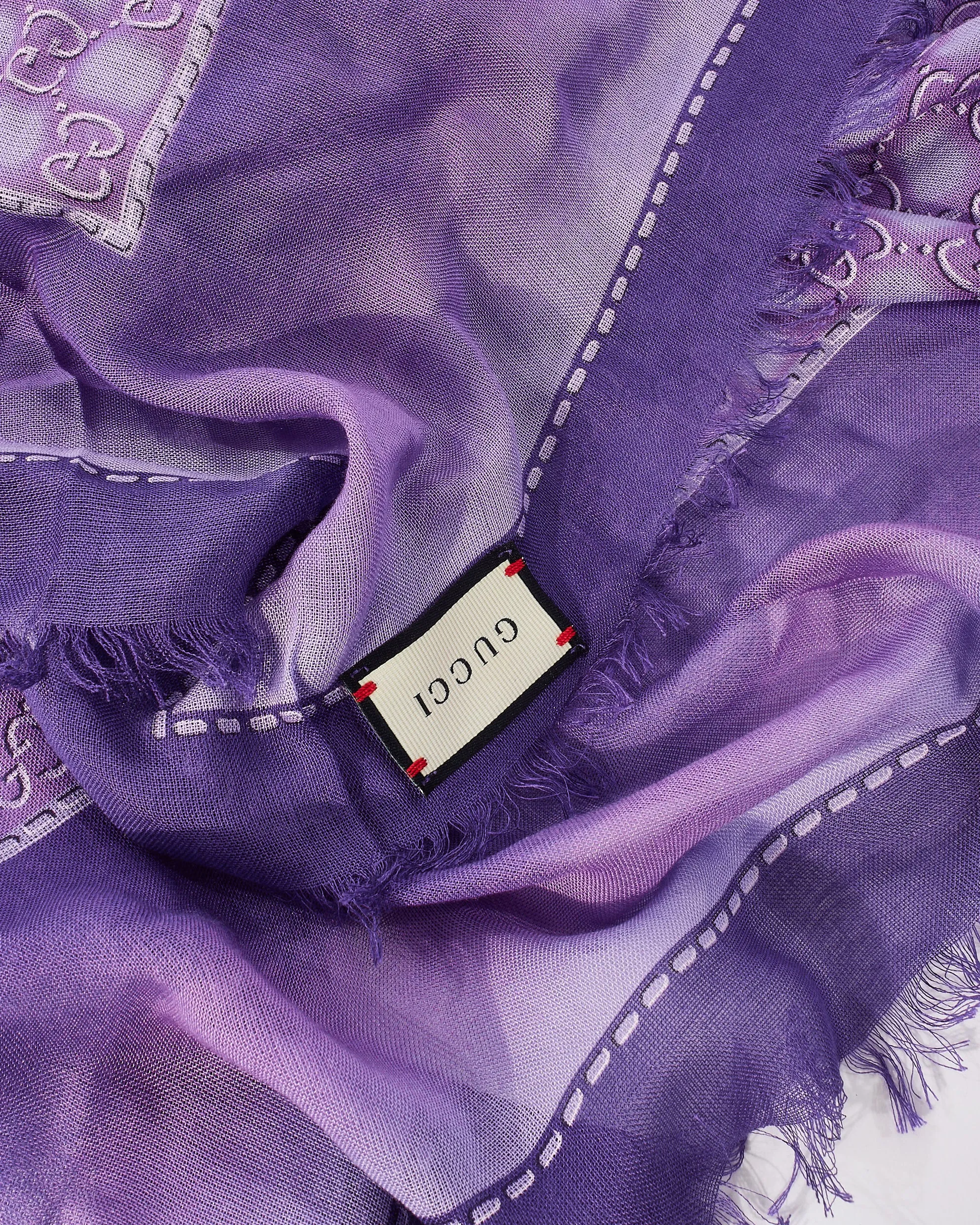Gucci Purple GG Monogram Logo Modal & Silk Scarf