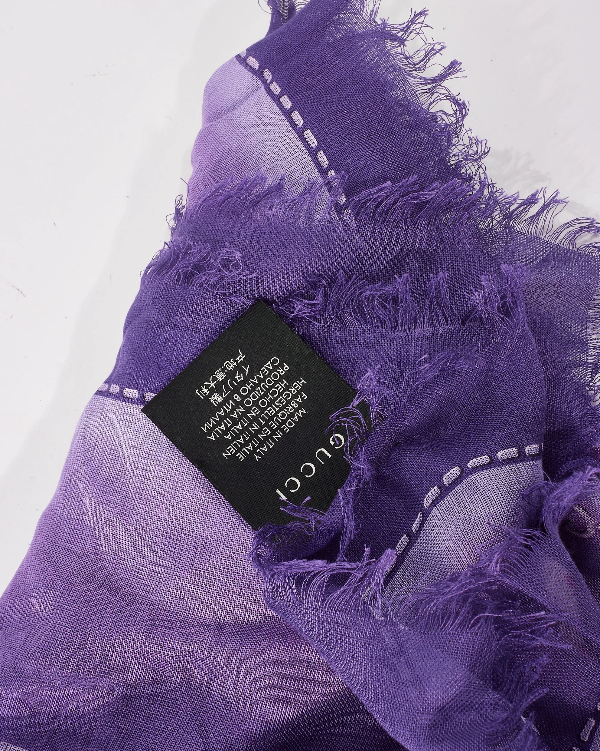 Gucci Purple GG Monogram Logo Modal & Silk Scarf