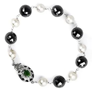 Handmade Black Diamonds Bracelet with Pearls 5-6 mm AAA.Certified