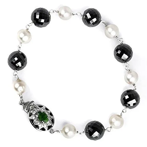 Handmade Black Diamonds Bracelet with Pearls 5-6 mm AAA.Certified