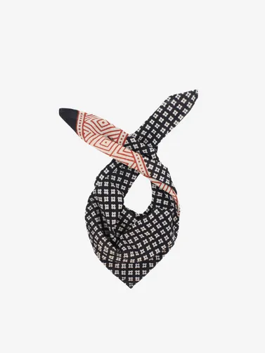 Handmade Block Print Cotton Bandana Black Floral