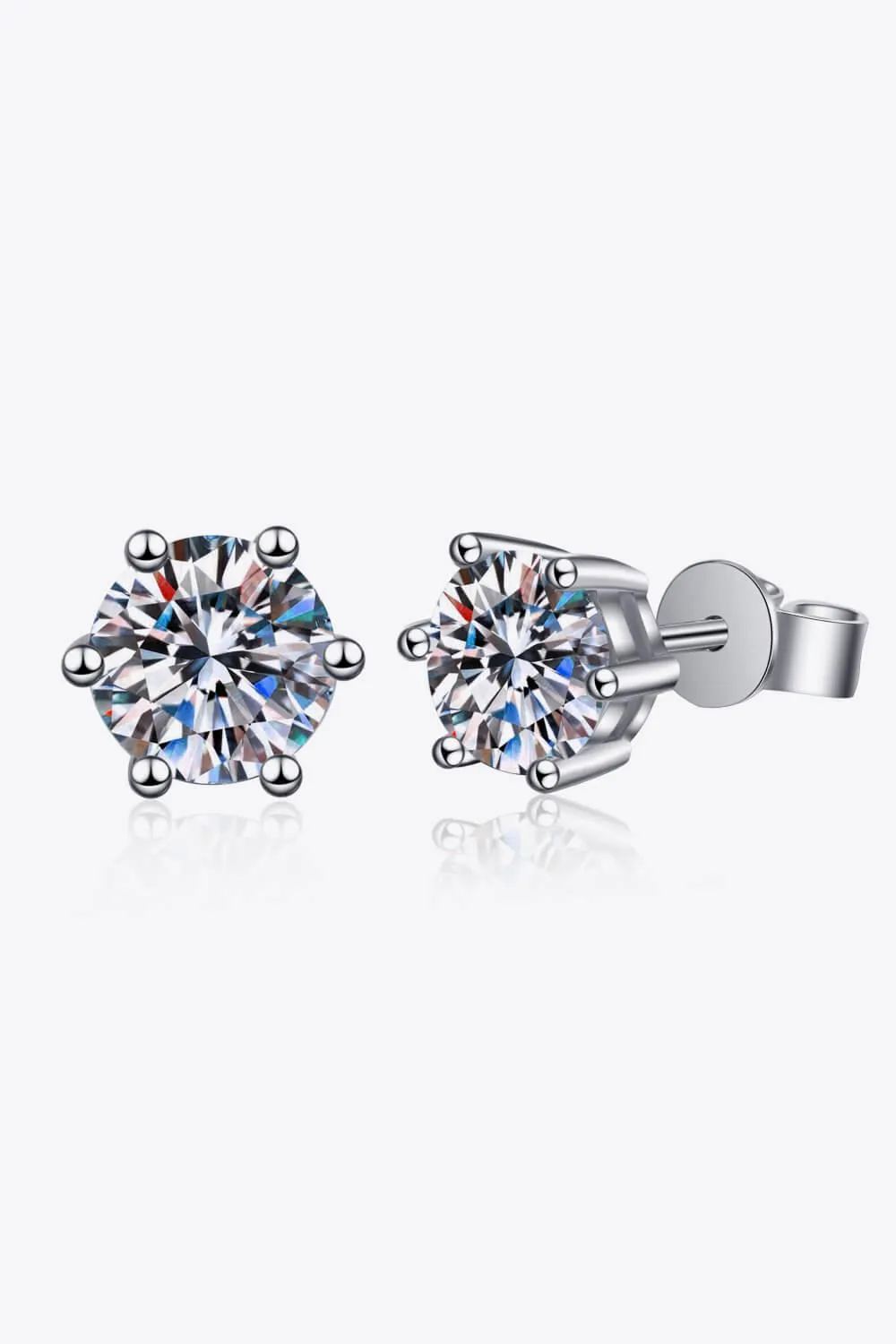 Hazel Blues® | 925 Sterling Silver 6-Prong 2 Carat Moissanite Stud Earrings