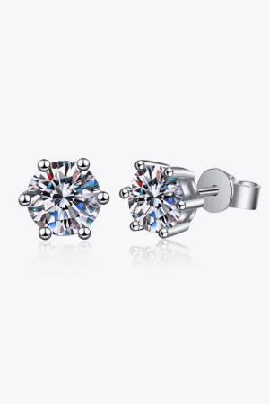 Hazel Blues® | 925 Sterling Silver 6-Prong 2 Carat Moissanite Stud Earrings