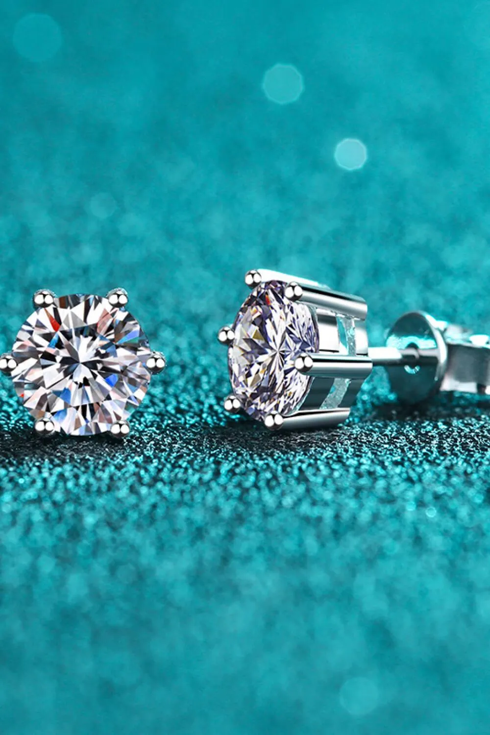 Hazel Blues® | 925 Sterling Silver 6-Prong 2 Carat Moissanite Stud Earrings