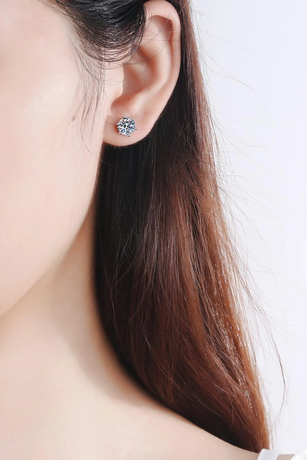 Hazel Blues® | 925 Sterling Silver 6-Prong 2 Carat Moissanite Stud Earrings