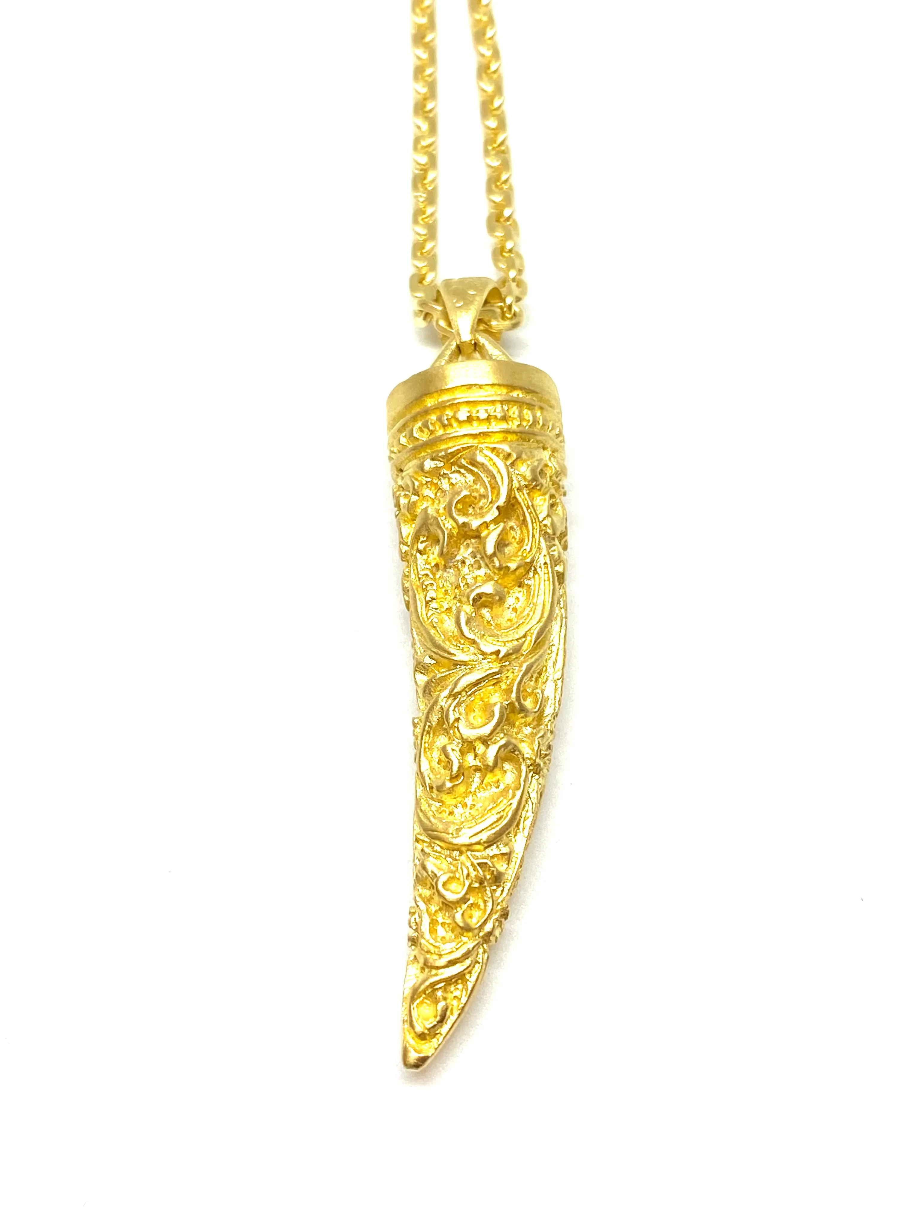 Heather Benjamin Large Gold Carved Horn Pendant Necklace
