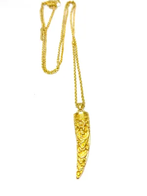 Heather Benjamin Large Gold Carved Horn Pendant Necklace
