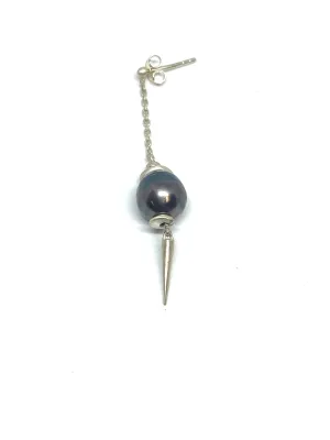 Heather Benjamin Single Silver Tahitian Pearl Mini Stud Dangle Earrings