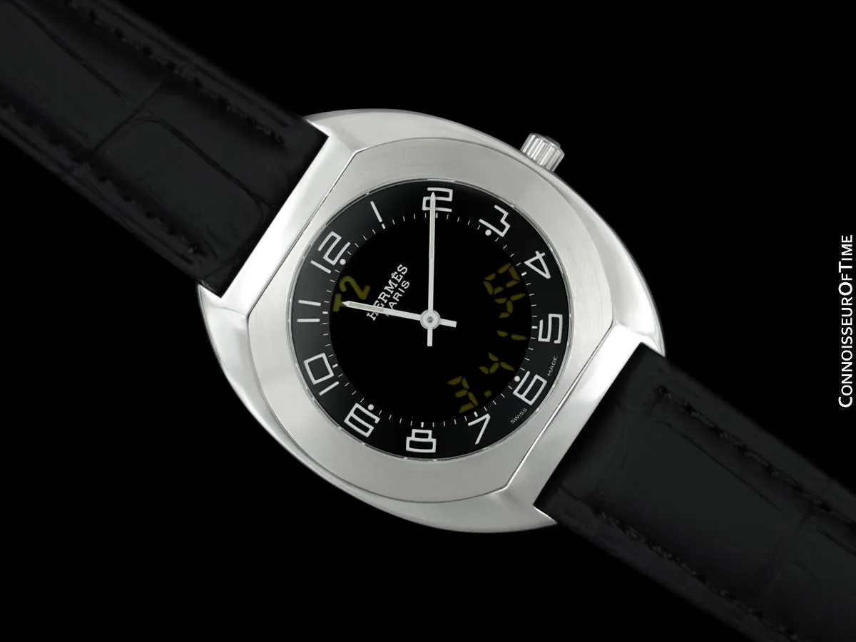Hermès Espace Mens Full Size Multi-Function Digital Electronic Watch - Stainless Steel