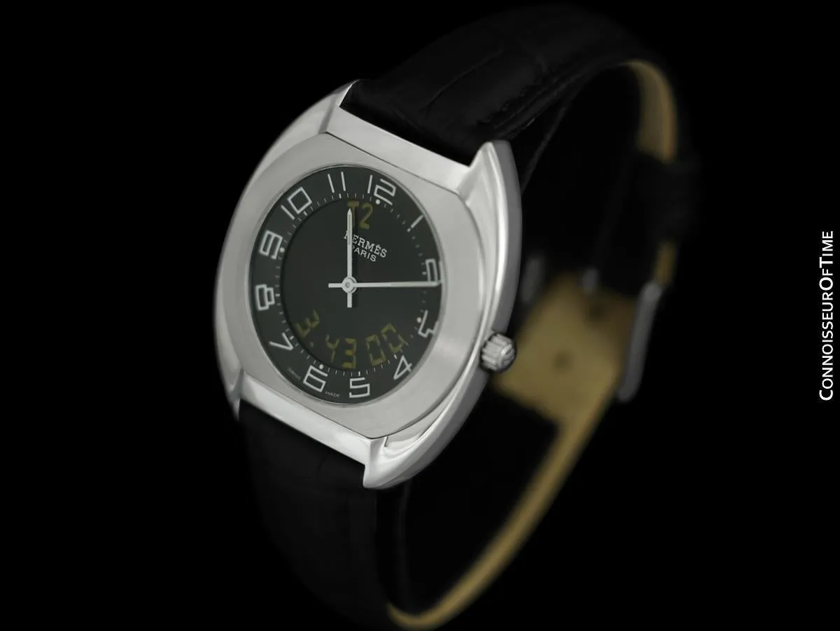 Hermès Espace Mens Full Size Multi-Function Digital Electronic Watch - Stainless Steel