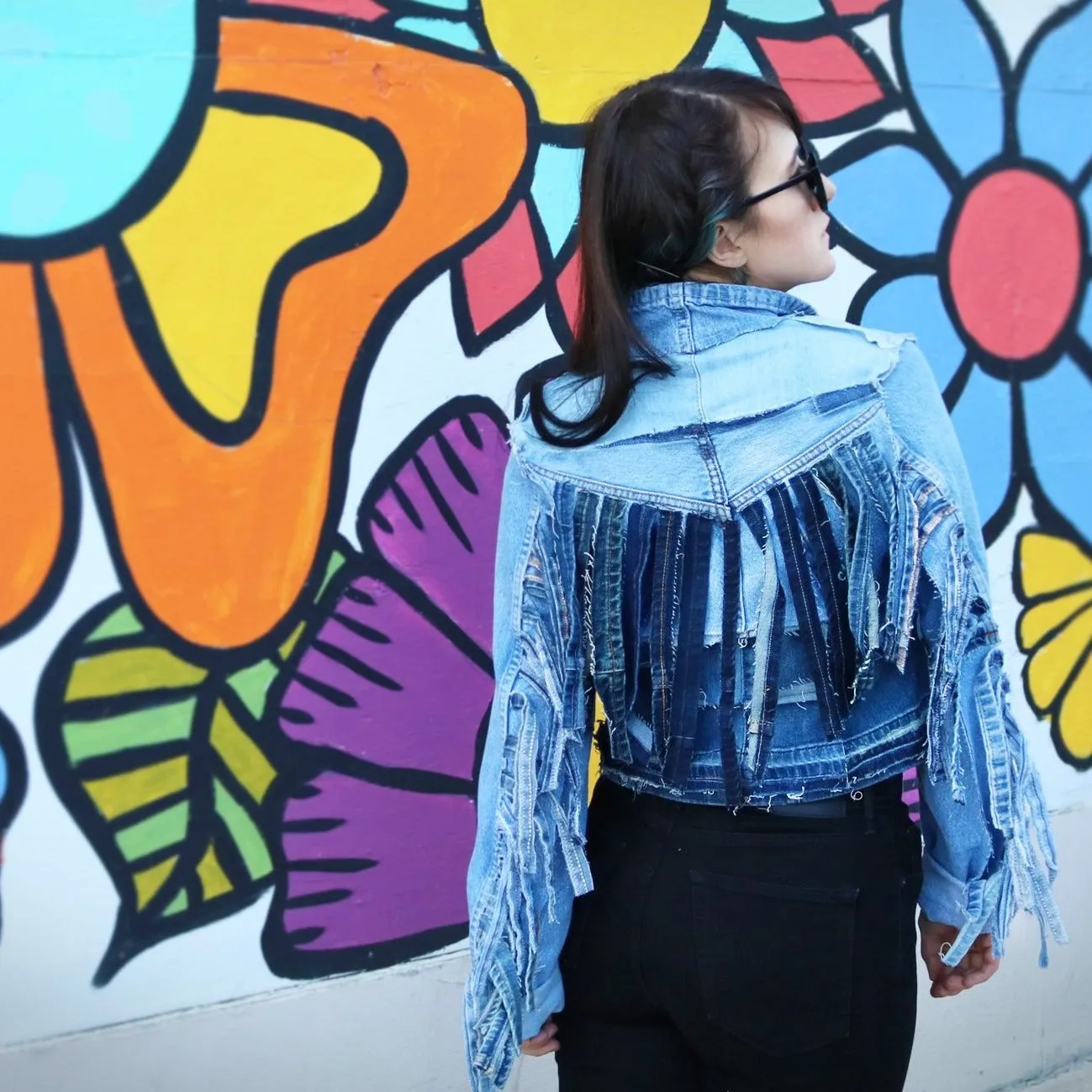Hippies is Punks- Upcycled Denim Jacket with Fringe