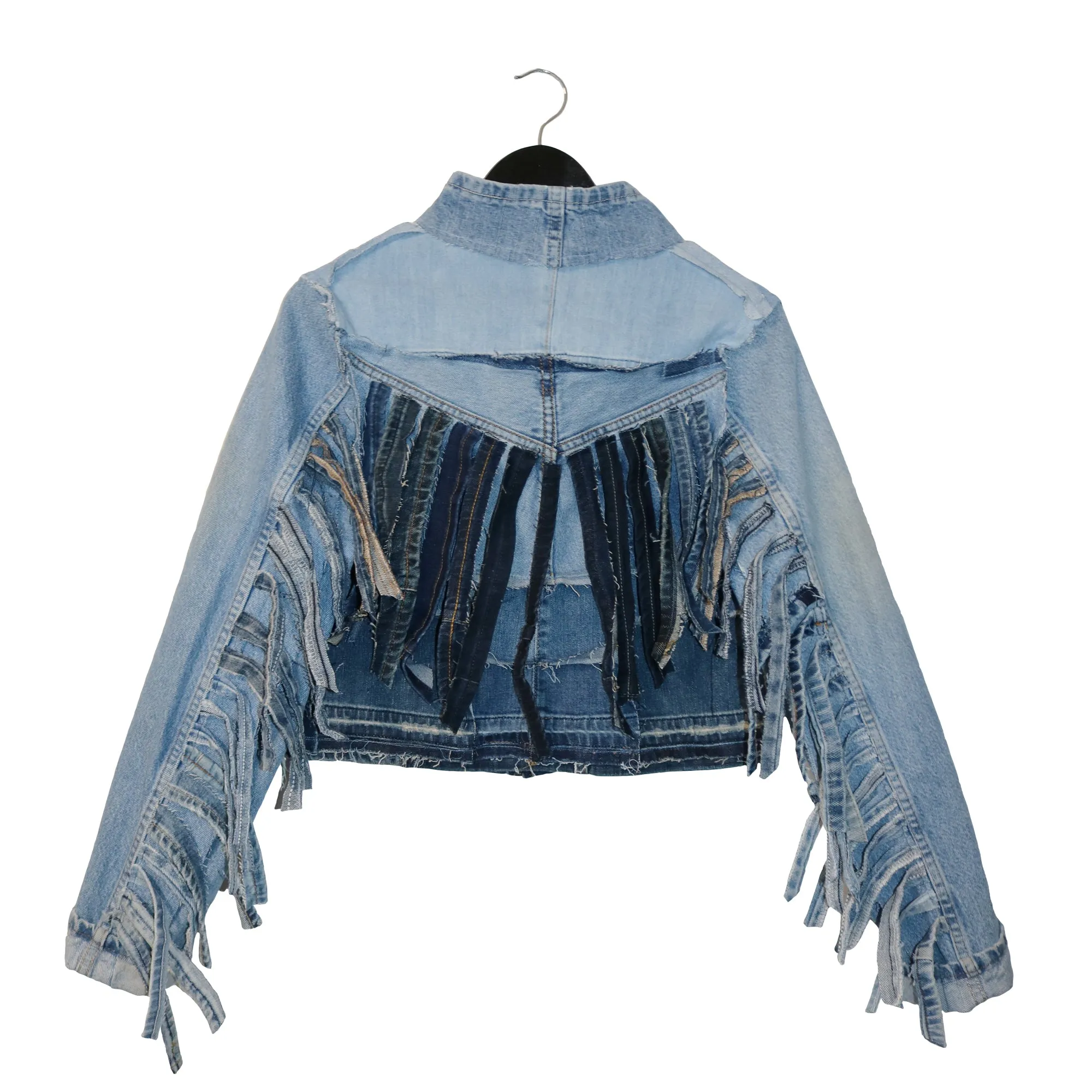 Hippies is Punks- Upcycled Denim Jacket with Fringe