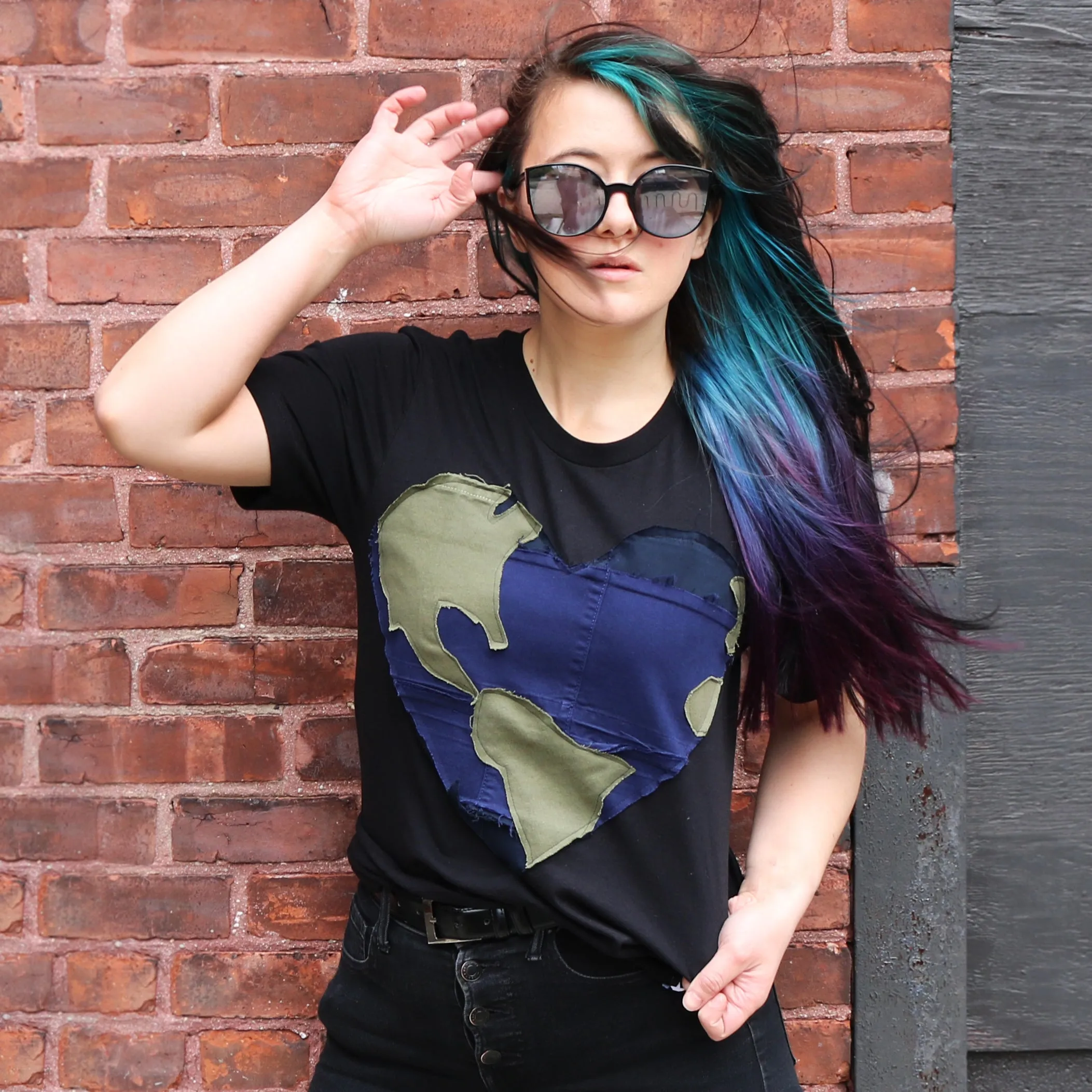 Homesick At Space Camp - Upcycled t-shirt with Earth heart