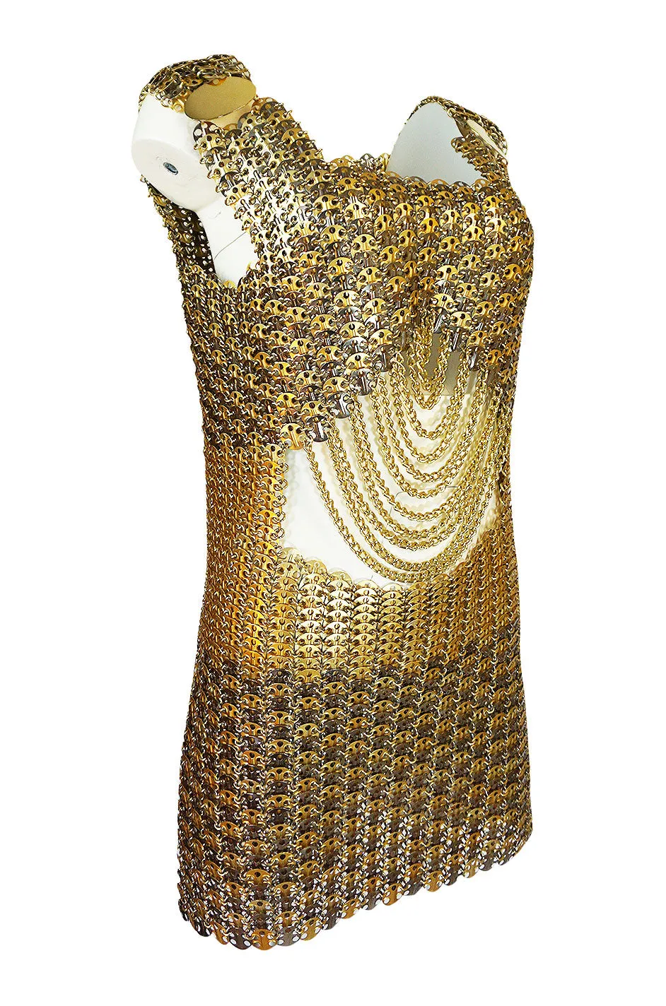 Iconic 1968 Paco Rabanne Chain Mail Dress in Silver & Gold Metal