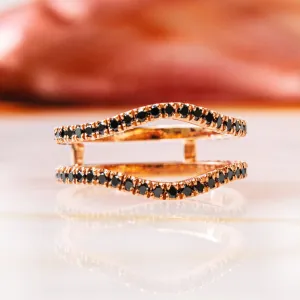 In the Dark Double Band Wedding Ring with Round Cut Natural Black Diamonds