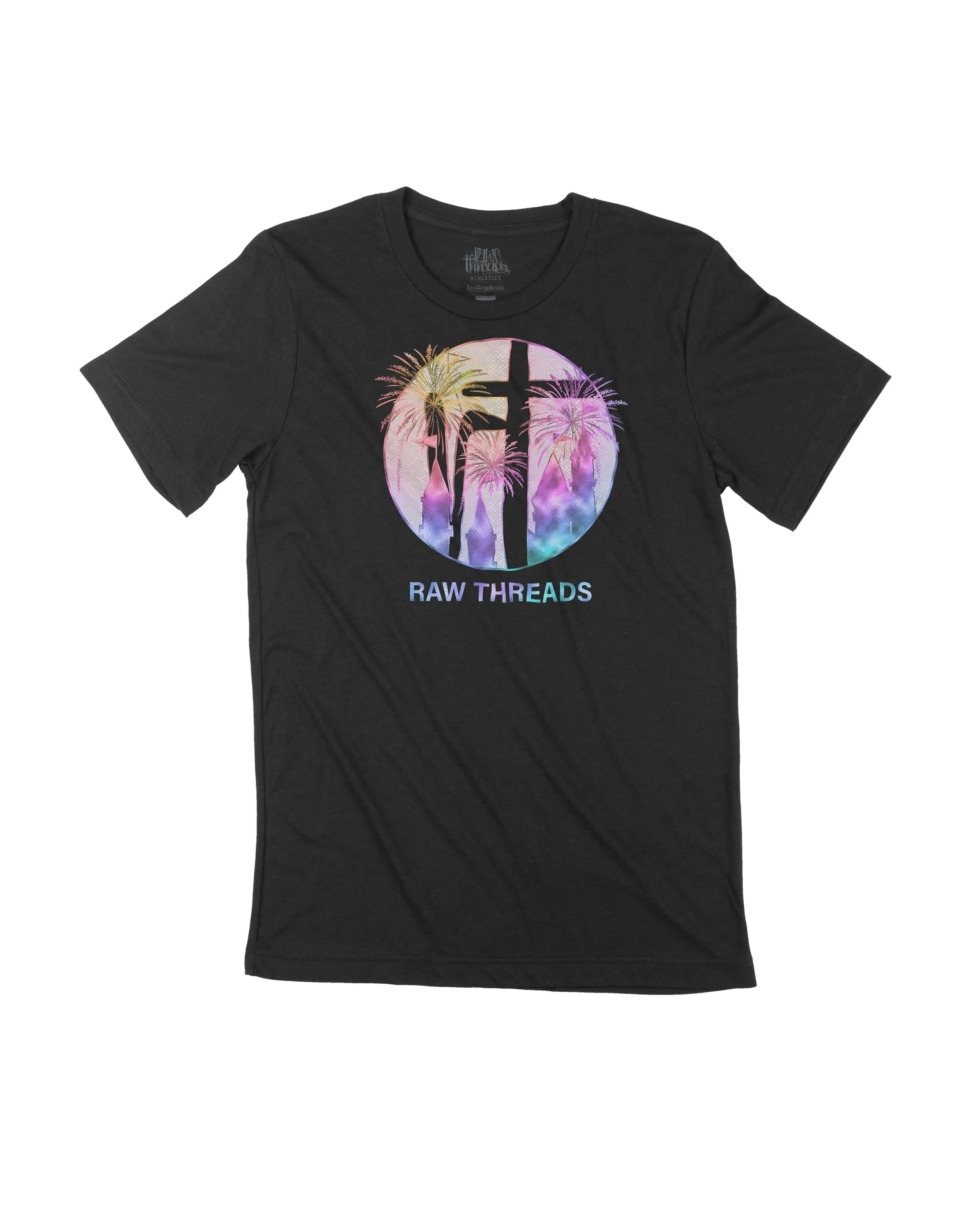 Iridescent Firework Castle Raw Threads Logo