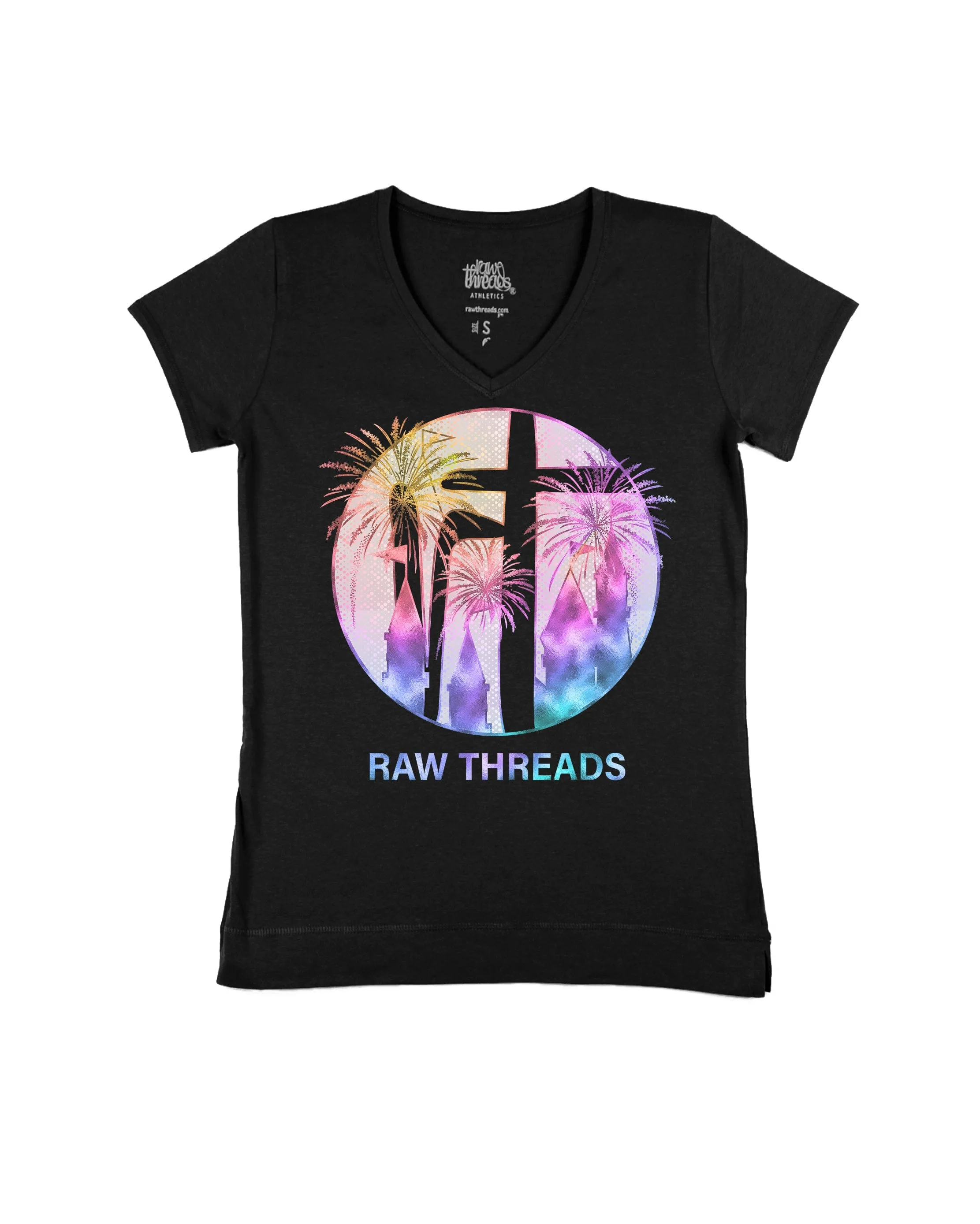 Iridescent Firework Castle Raw Threads Logo