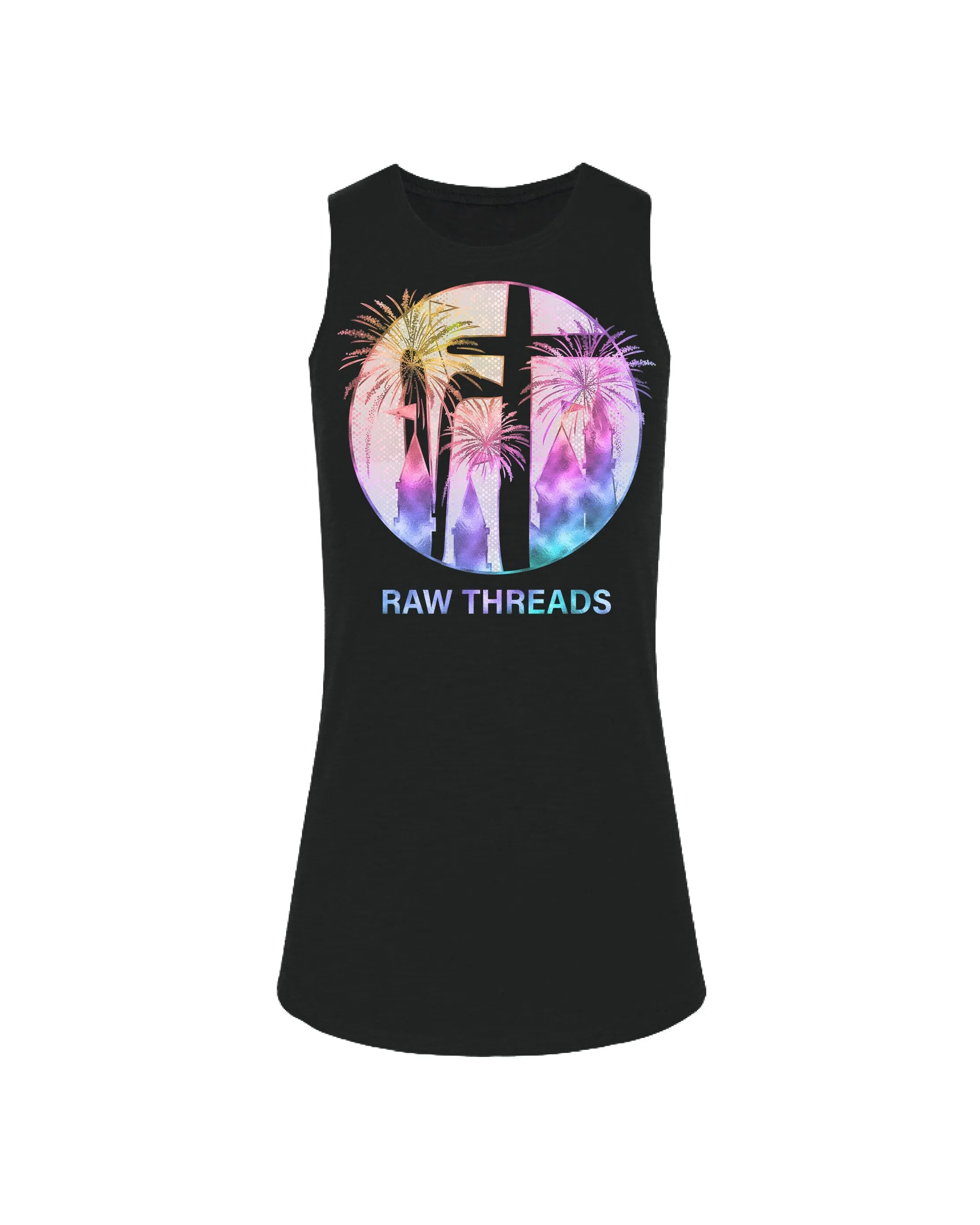 Iridescent Firework Castle Raw Threads Logo