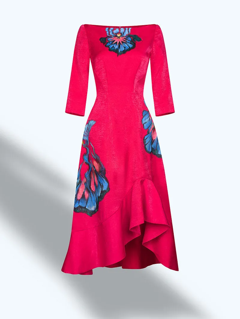 IRIS FLOWERS-PAINTED EVENING DRESS