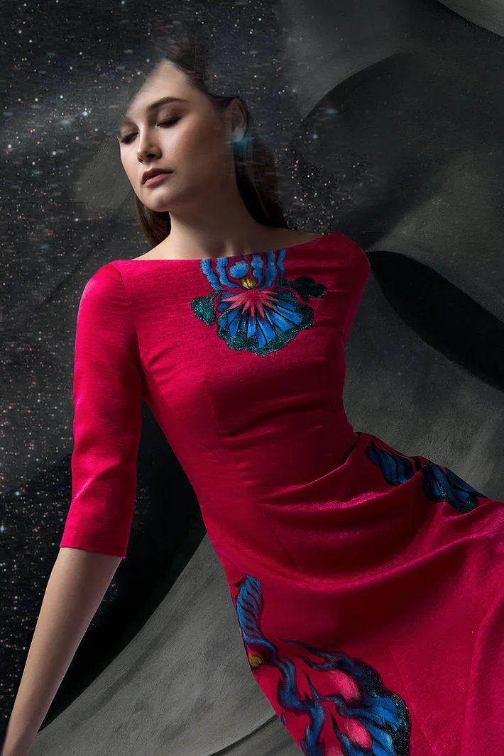 IRIS FLOWERS-PAINTED EVENING DRESS