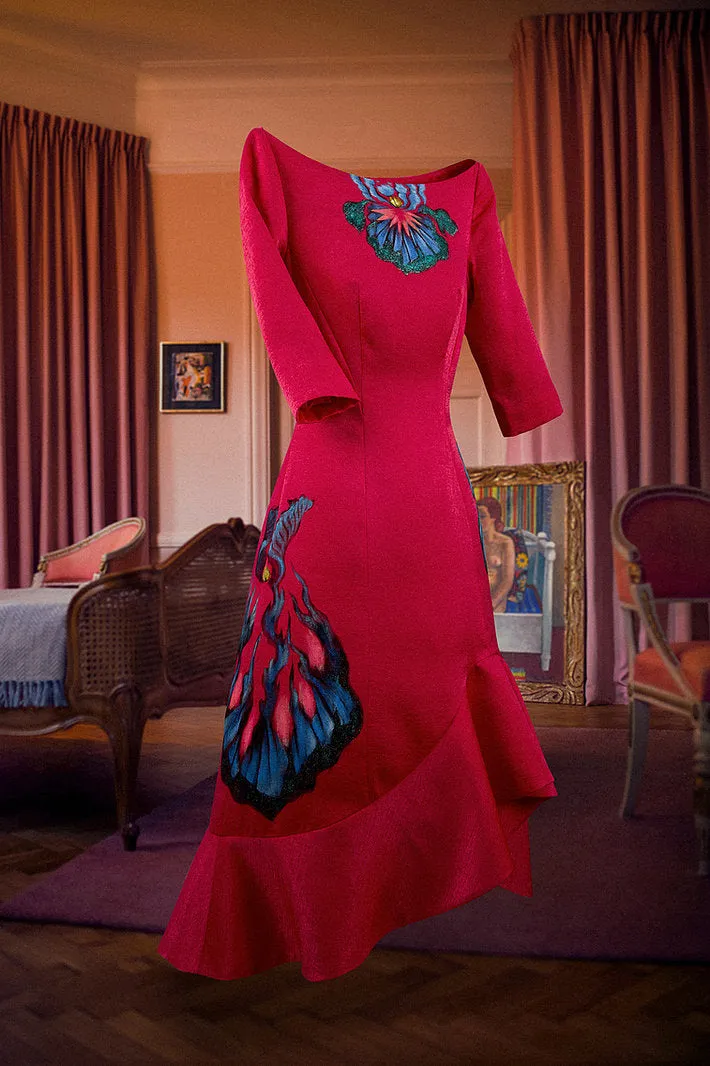 IRIS FLOWERS-PAINTED EVENING DRESS