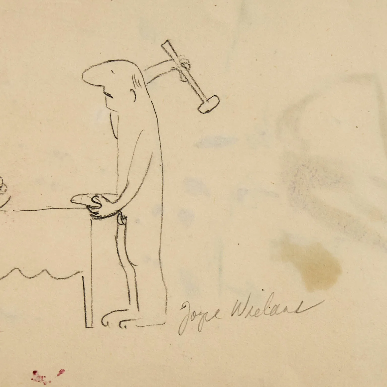 JOYCE WIELAND "SELF FLAGELLATION" PENCIL ON PAPER, c. 1985